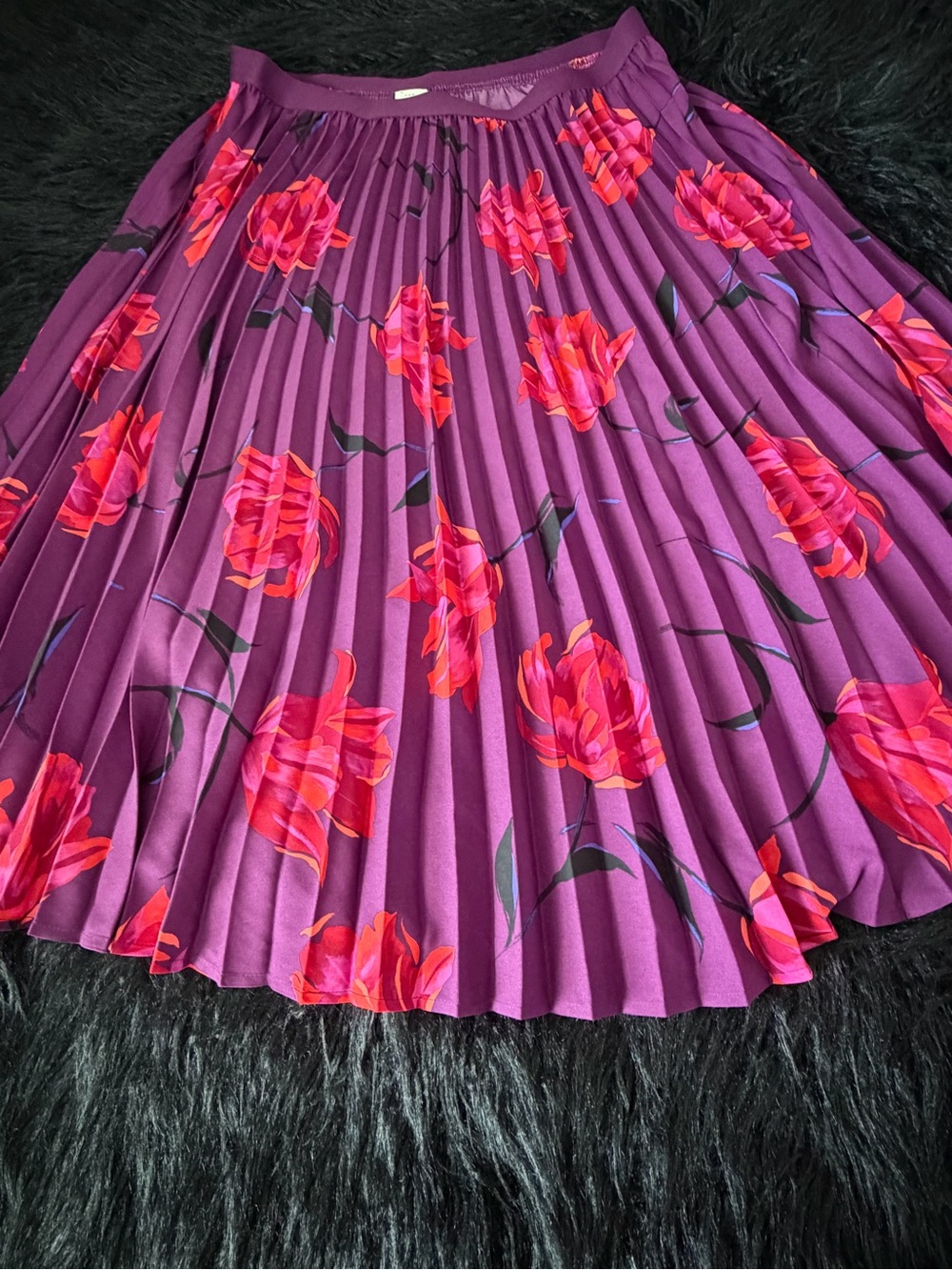 a new day Purple Pleated Skirt with Pink Floral Print